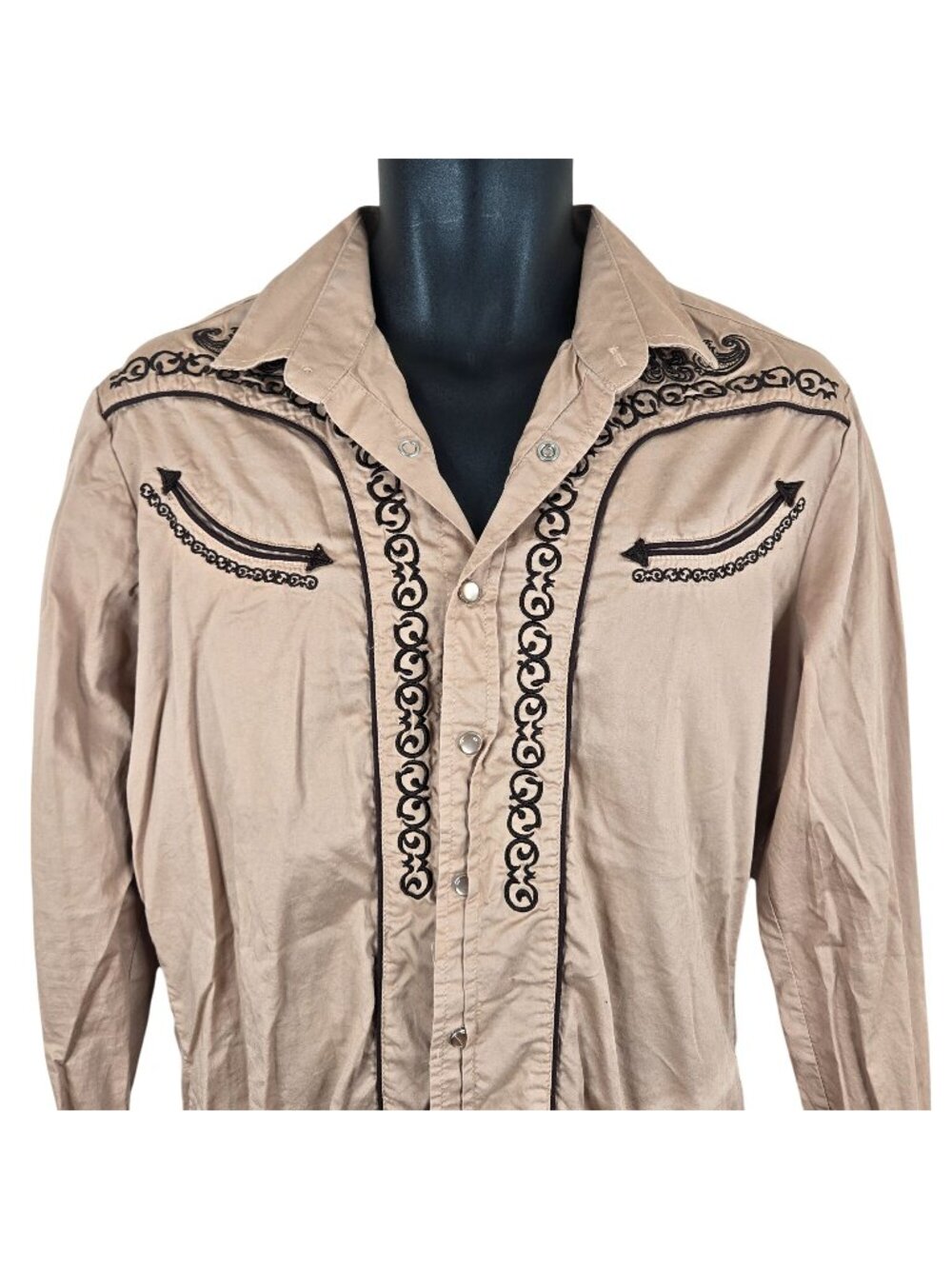 Montero Beige Western Shirt Pearl Snap Long Sleeves Size M Mens Cowboy